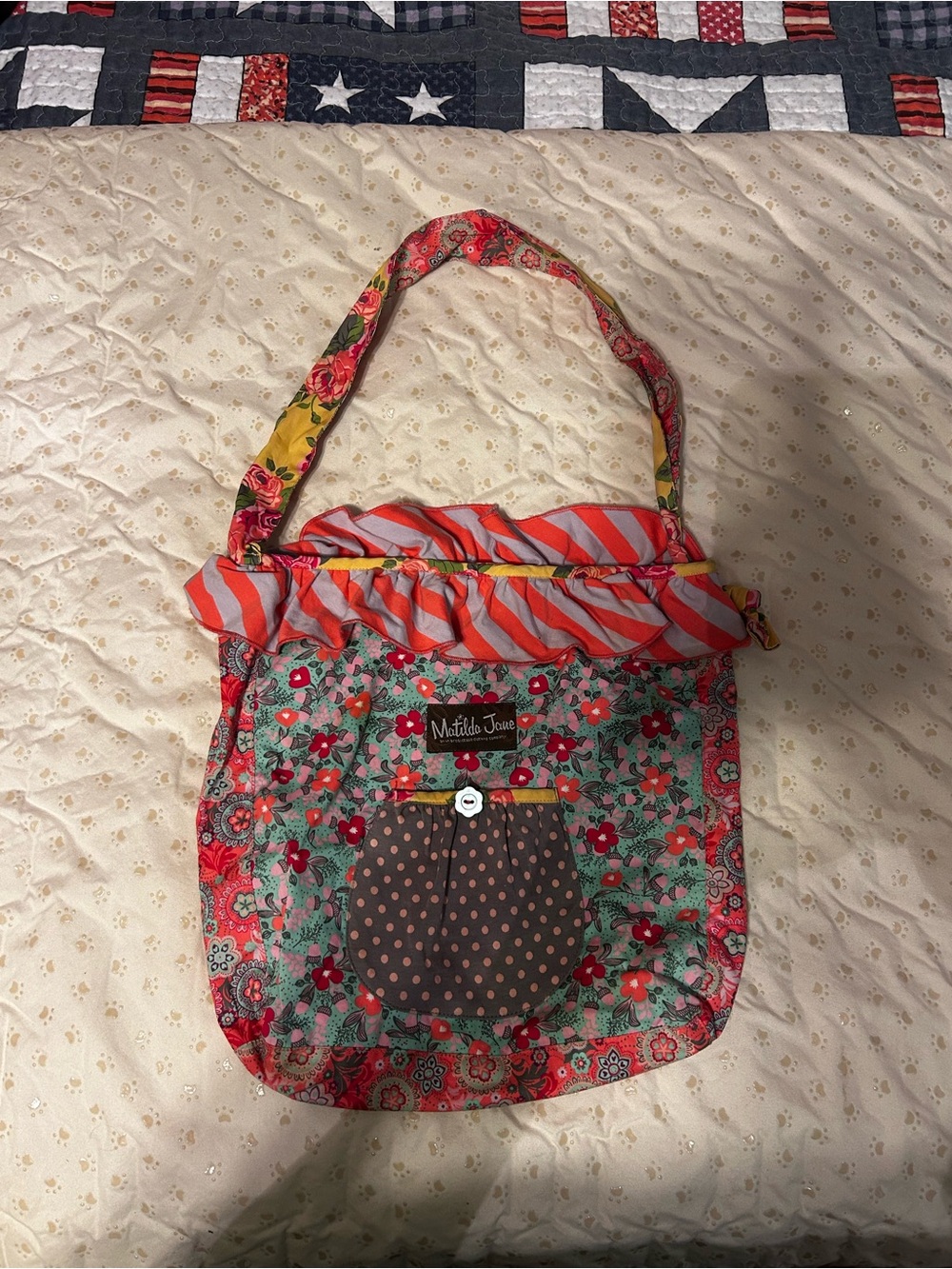 Matilda Jane Floral Patchwork Crossbody Bag - Red, Pink, Green
